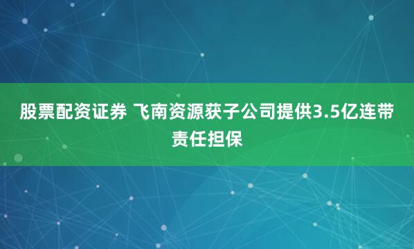 股票配资证券 飞南资源获子公司提供3.5亿连带责任担保